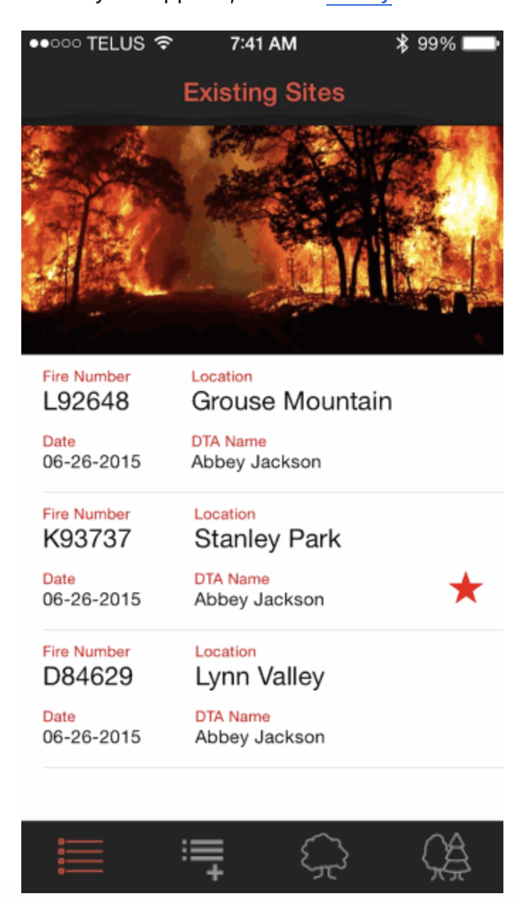 Bootcamp app screenshot: existing sites list