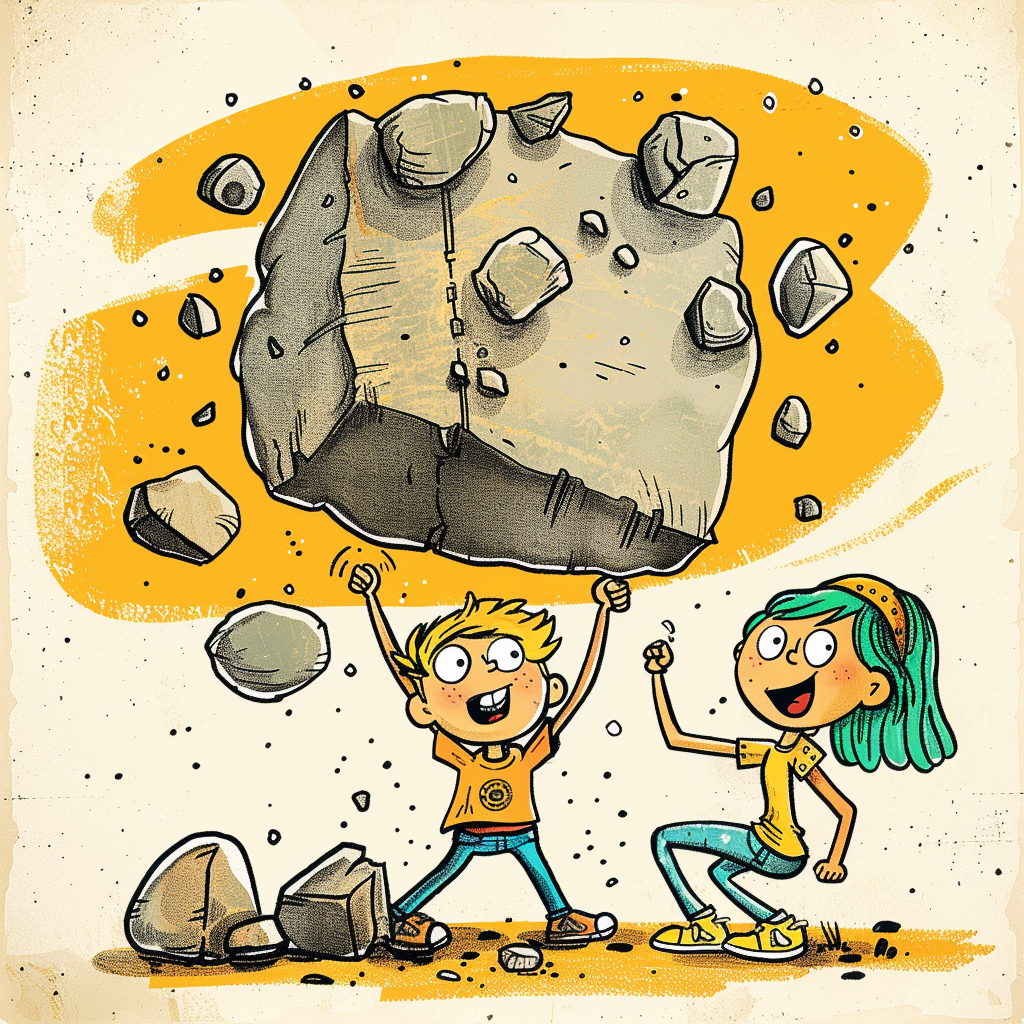 Two founders lifting a boulder together